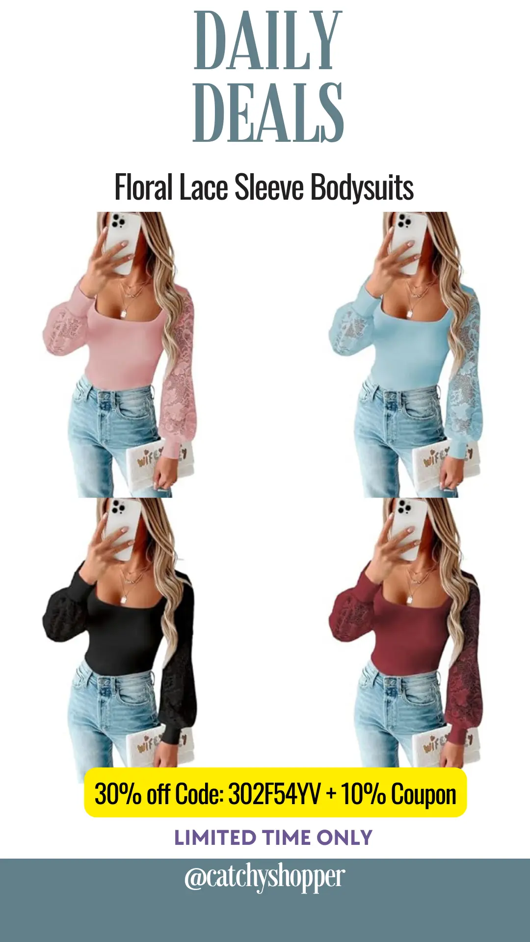 Floral Lace Sleeve Bodysuits