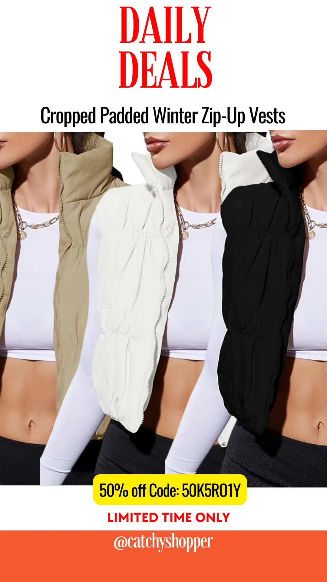 Cropped Padded Winter Zip-Up Vests